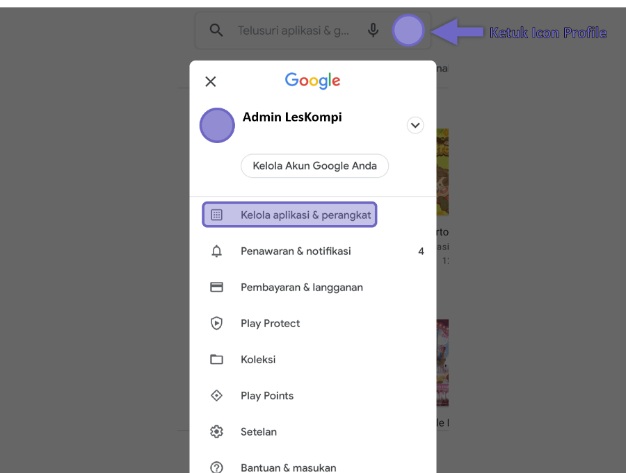 Pilih Kelola Aplikasi dan Perangkat di Playstore