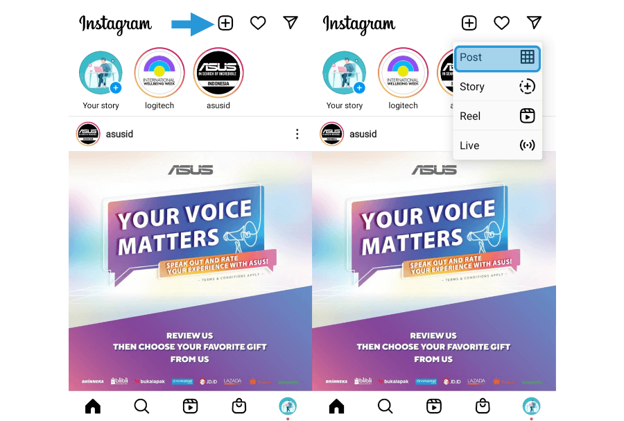 Pilih Menu Post Instagram