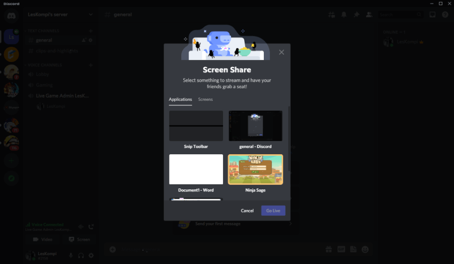 Pilih Share Screen Discord