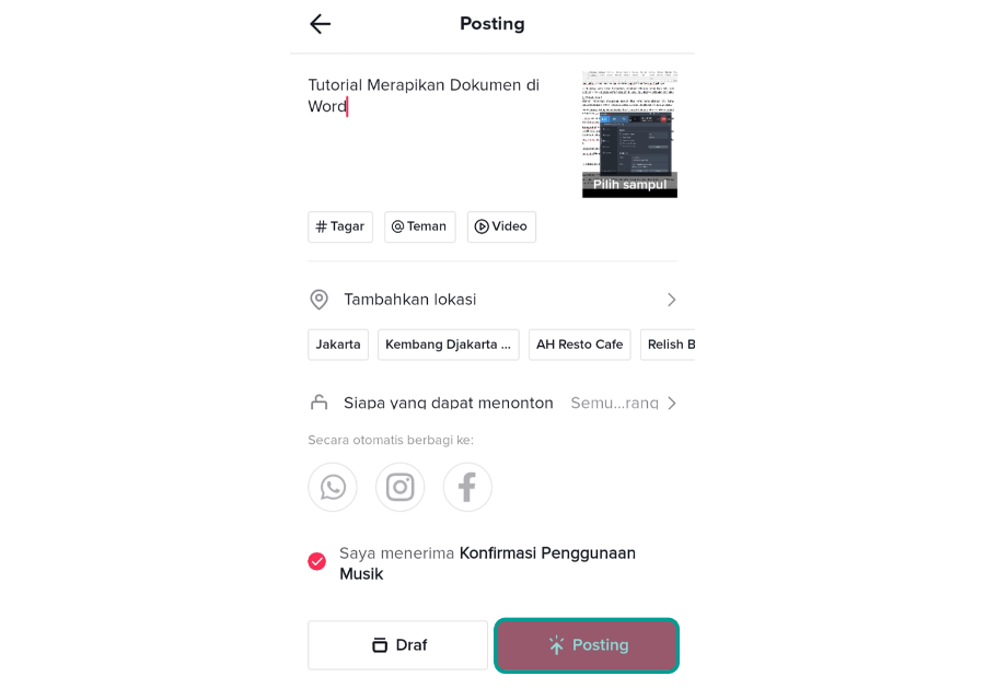 Posting Hasil Video TikTok