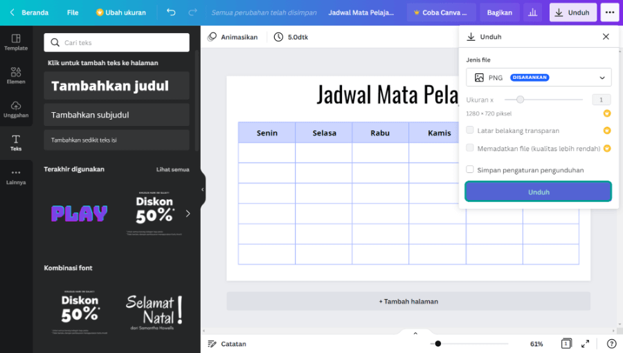 Simpan Hasil Tabel di Canva