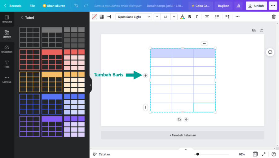 Tambahkan Baris Tabel di Canva
