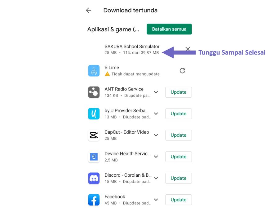 Tunggu Proses Update Selesai