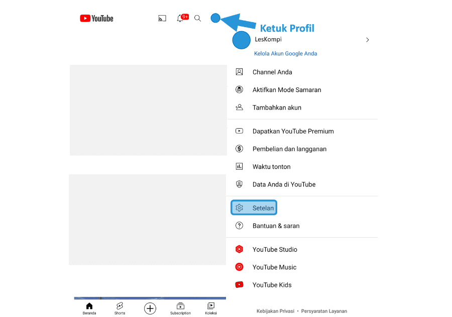 Buka Setelan YouTube