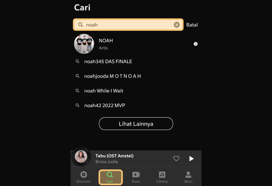 Cari Nama Artis di Aplikasi Joox