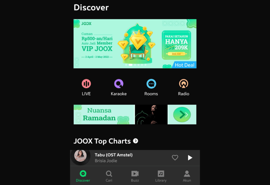 Dashboard Akun Aplikasi Joox