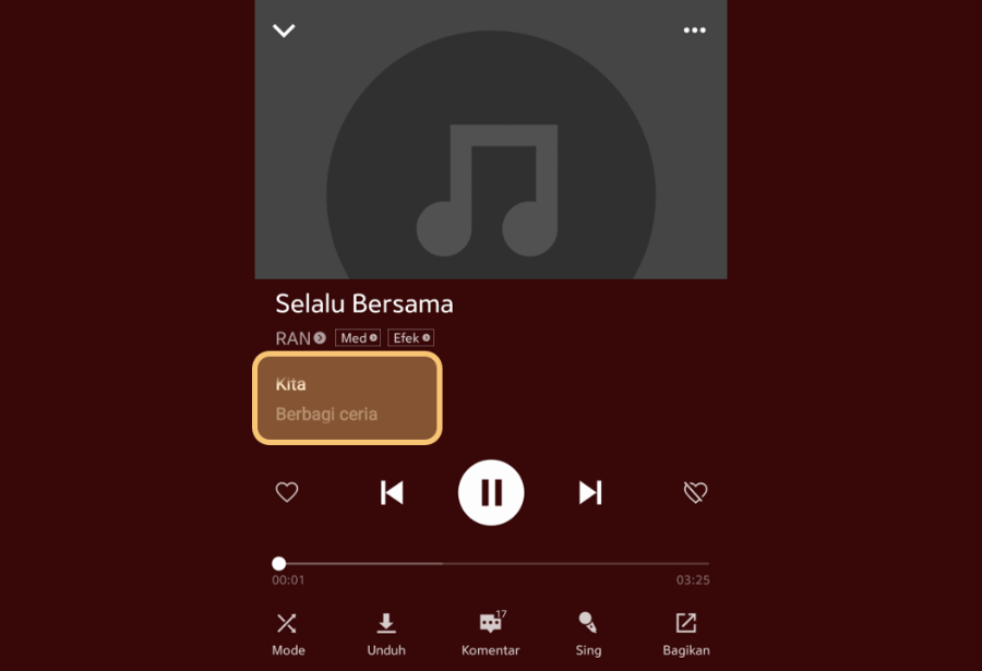 Kolom Lirik di Joox