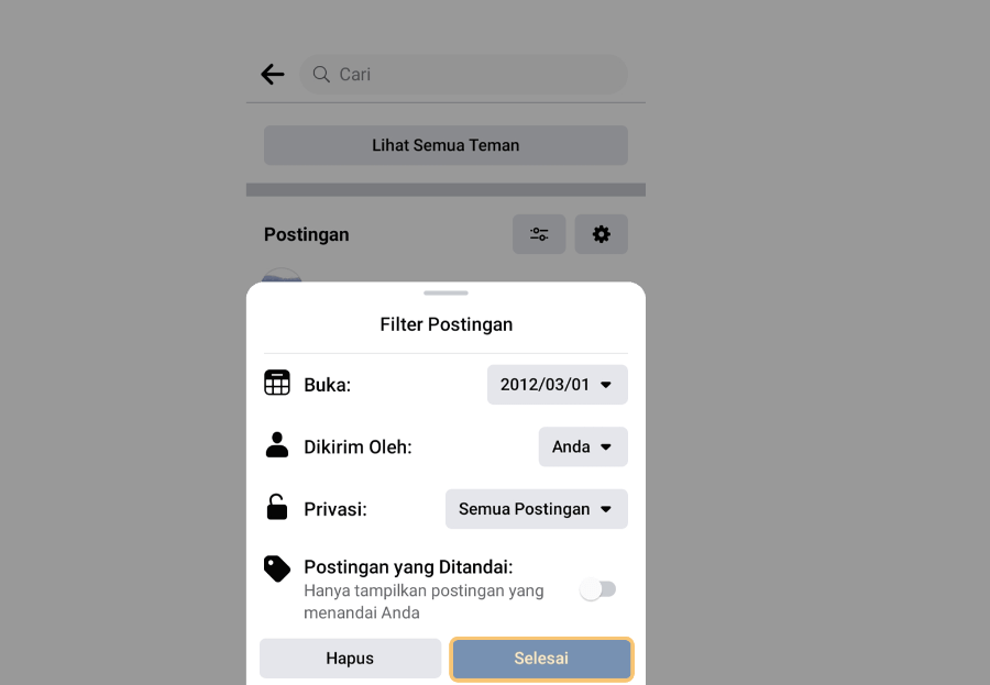 Konfirmasi Filter Postingan Sendiri