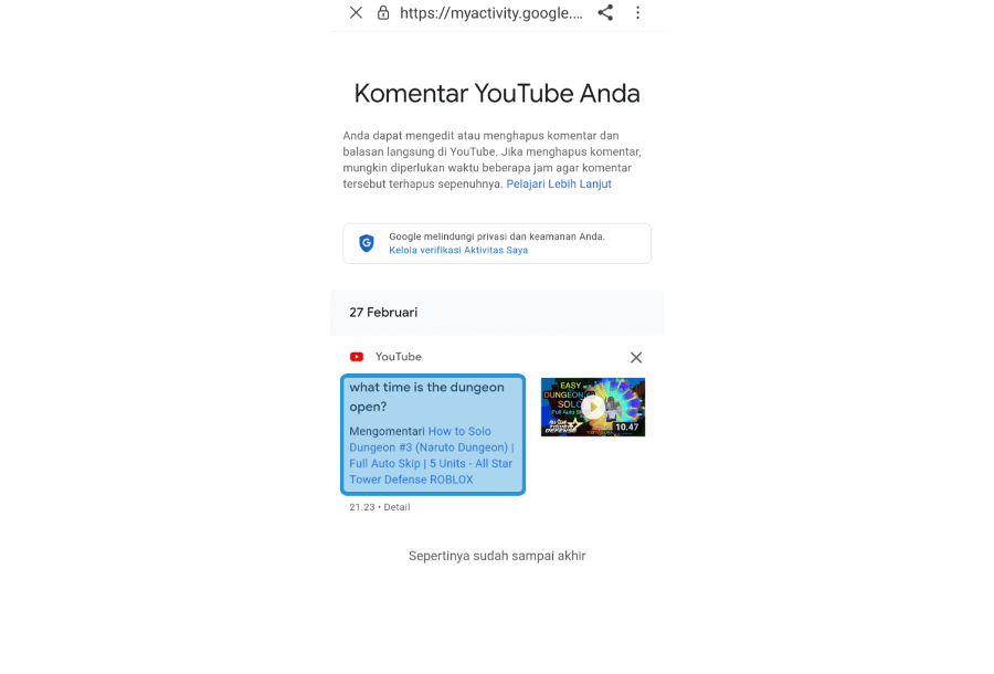 Melihat Komentar Youtube Sendiri