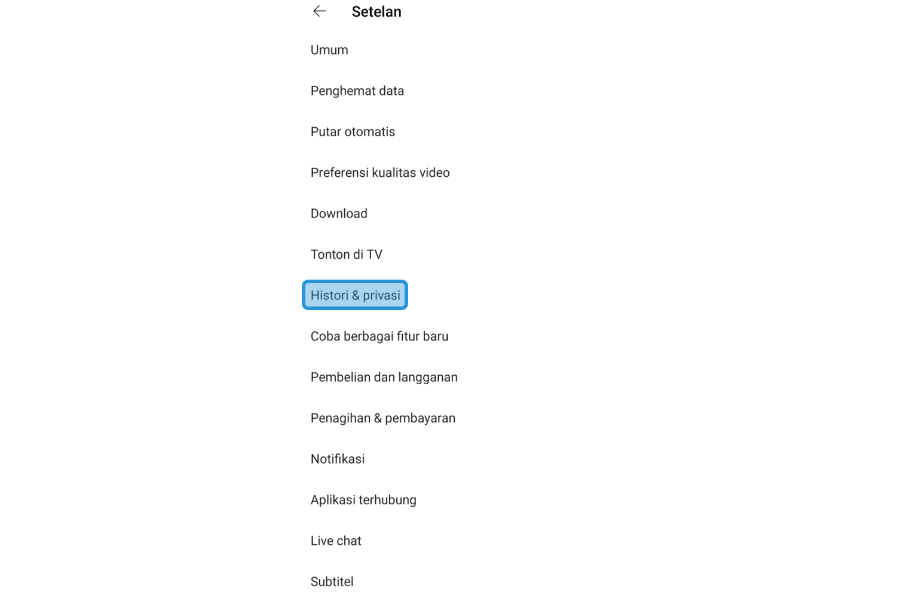 Pilih Menu Histori dan Privasi