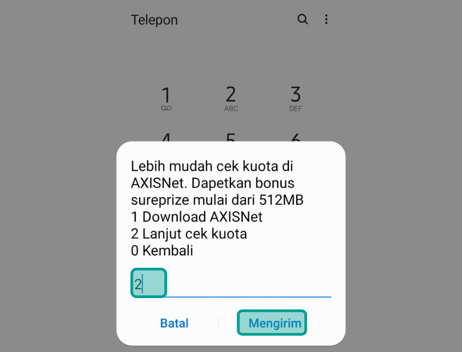 Pilih Lanjut Cek Kuota Axis