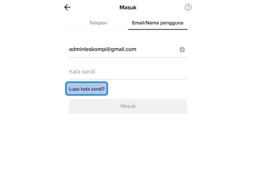 Opsi Lupa Kata Sandi TikTok