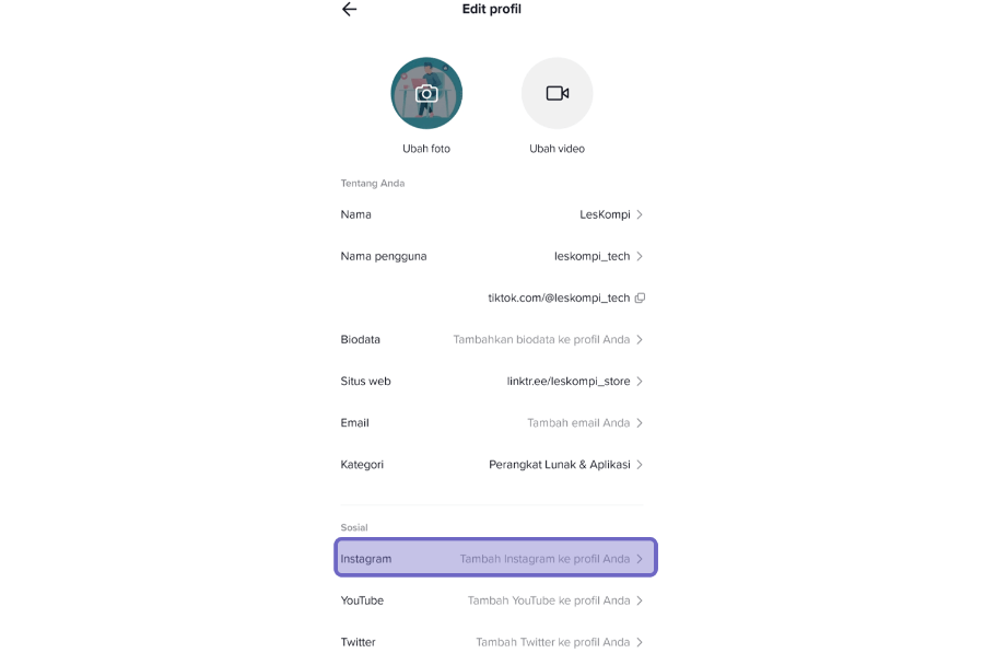 Pilih Sosial Media Ingin Ditautkan di TikTok