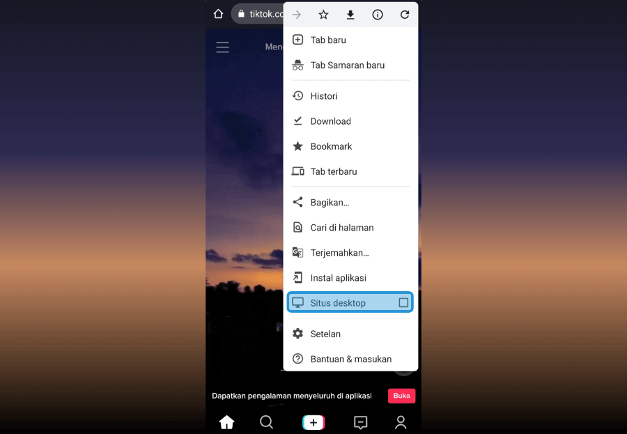 Menu Situs Desktop TikTok