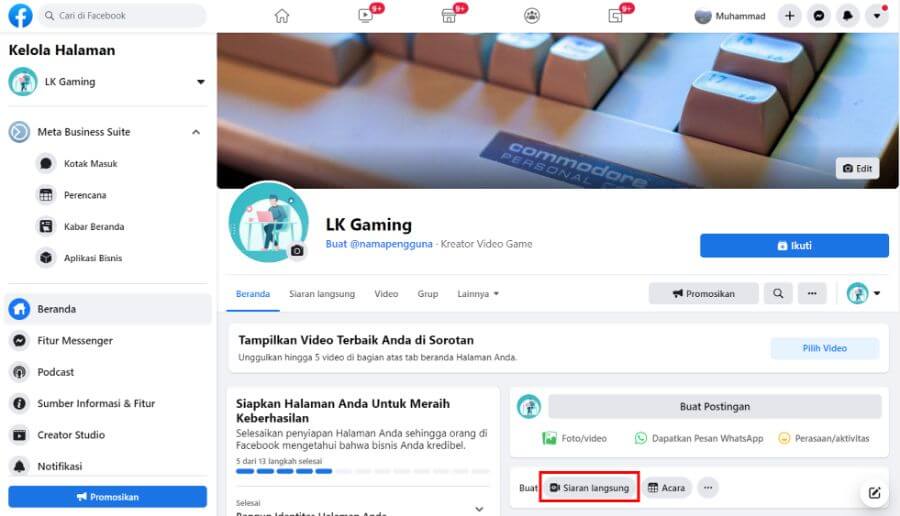 Contoh Berhasil Daftar Facebook Gaming Creator