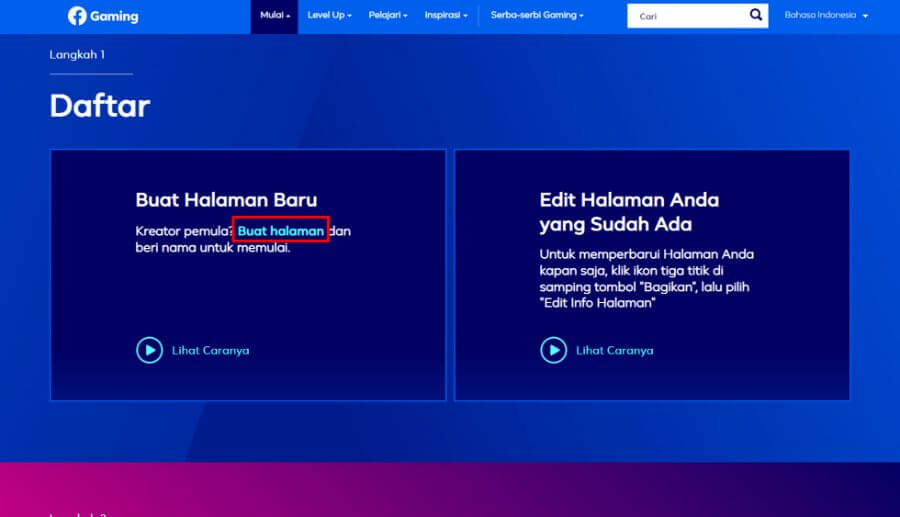 Buka Halaman Facebook Gaming Creator
