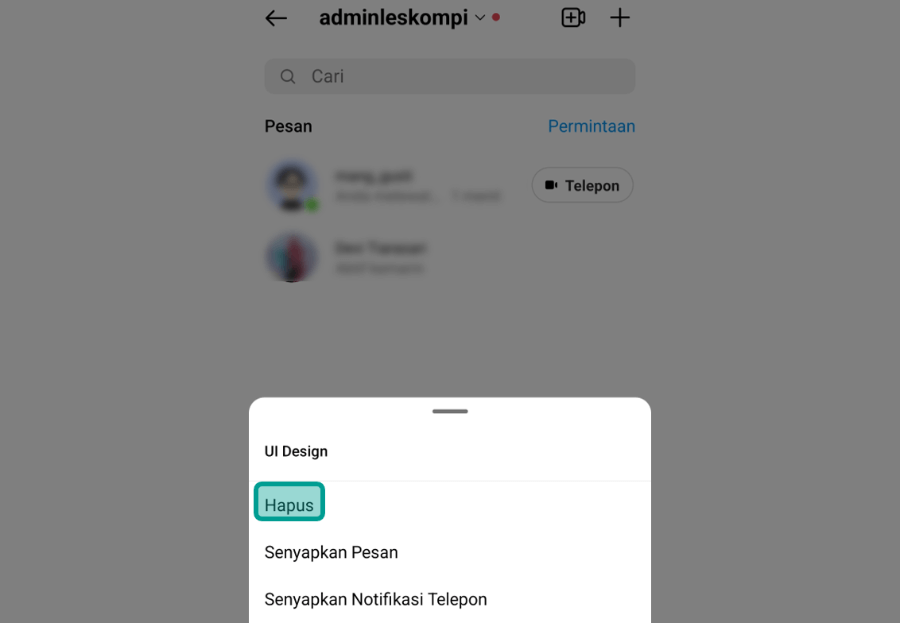 Opsi Hapus Pesan Instagram