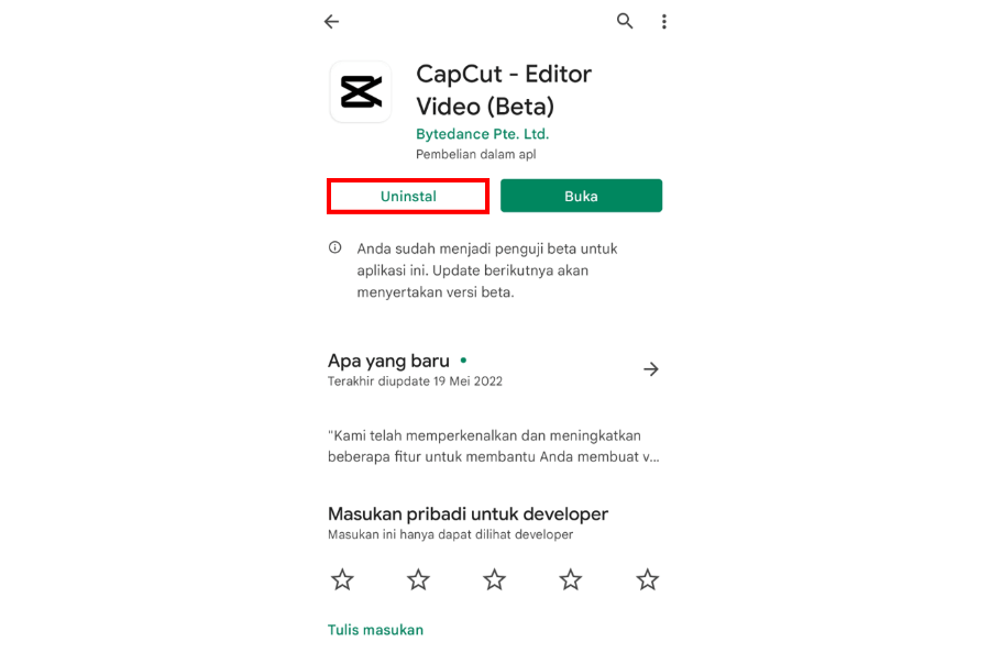Reinstall Aplikasi CapCut