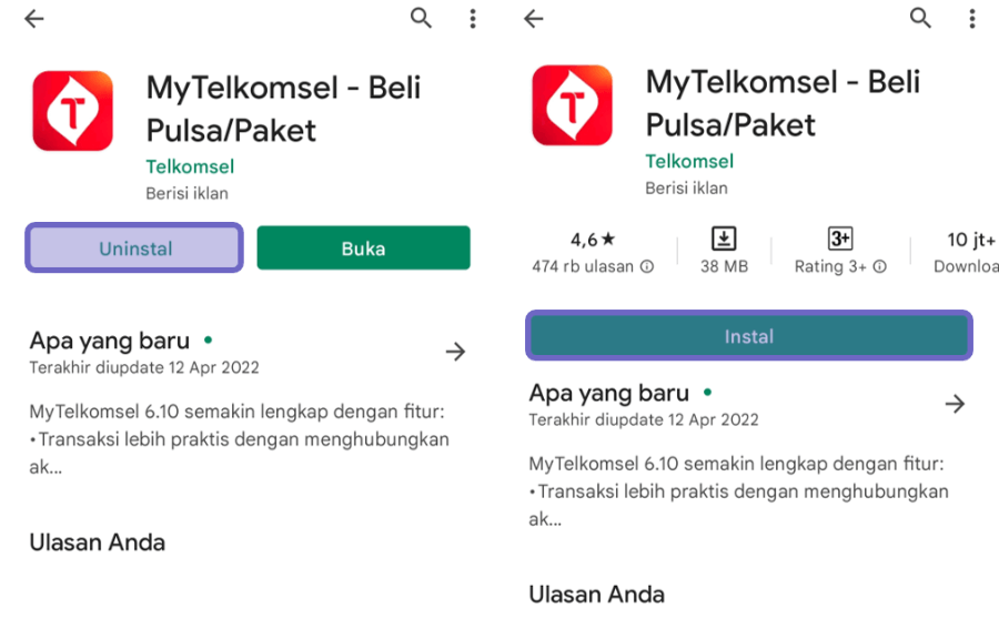 Reinstall Aplikasi MyTelkomsel