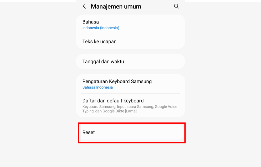 Ketuk Opsi Reset