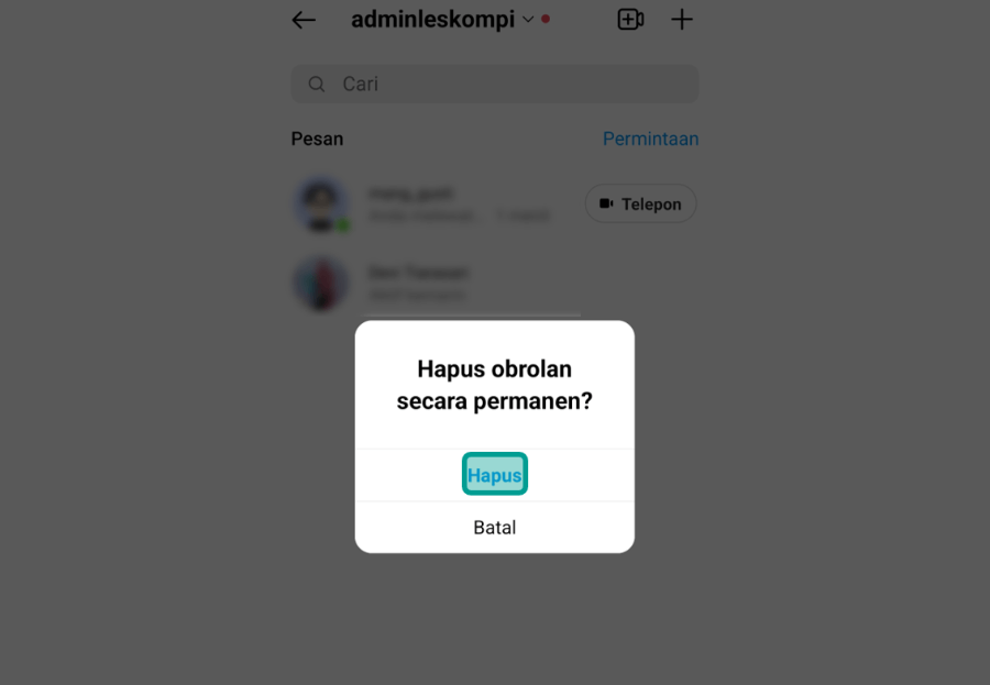 Konfirmasi Hapus Pesan Instagram