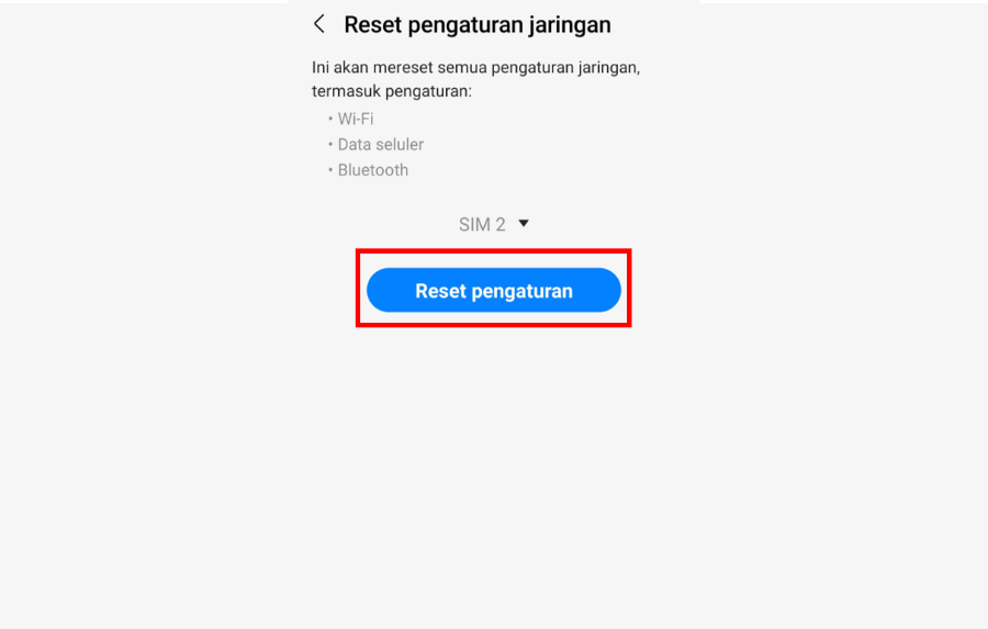 Konfirmasi Reset Pengaturan Jaringan