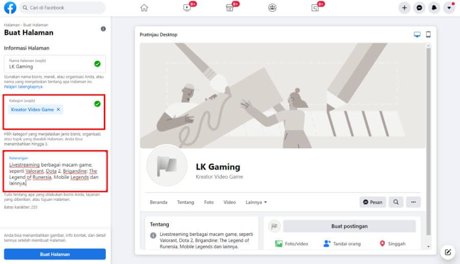 Masukkan Informasi di Halaman Gaming Facebook