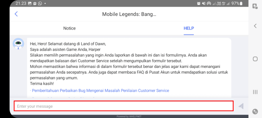 Masukkan Pesan ke CS Mobile Legends