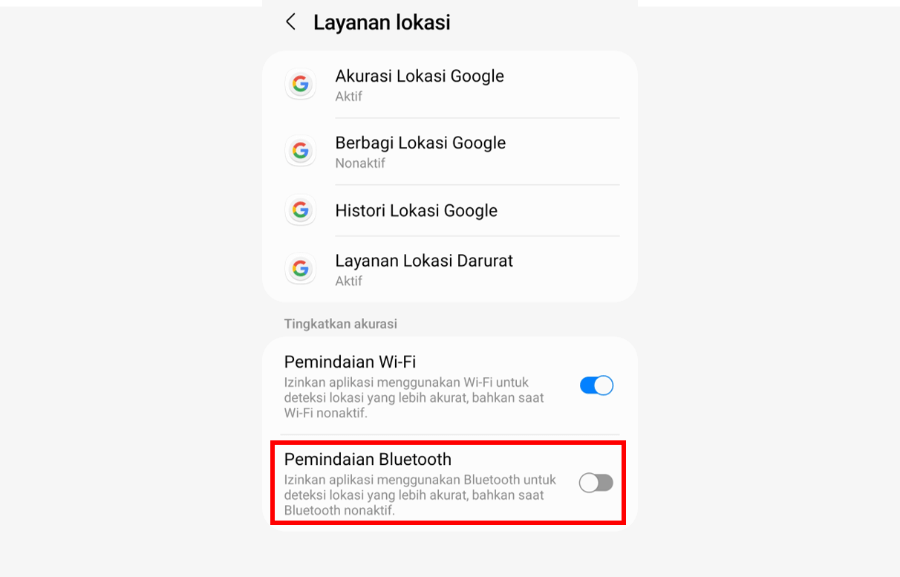 Nonaktifkan Pemindaian Bluetooth