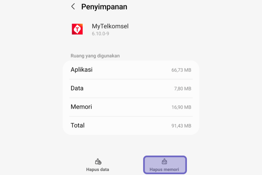 Menu Hapus Cache MyTelkomsel