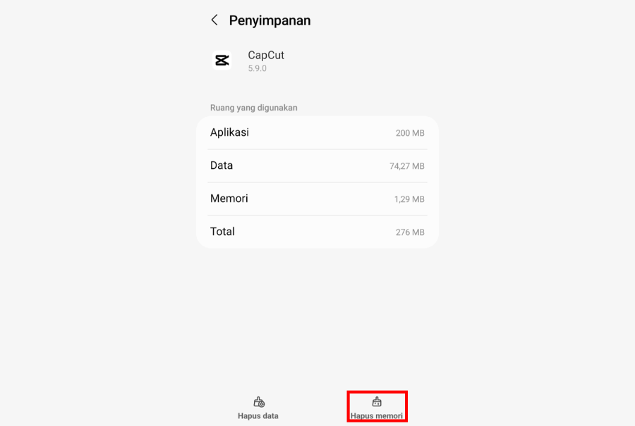 Pilih Menu Hapus Cache CapCut