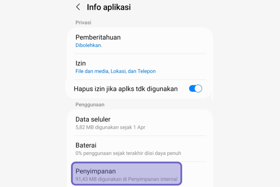 Menu Penyimpanan MyTelkomsel