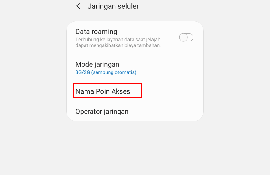 Menu Nama Poin Akses