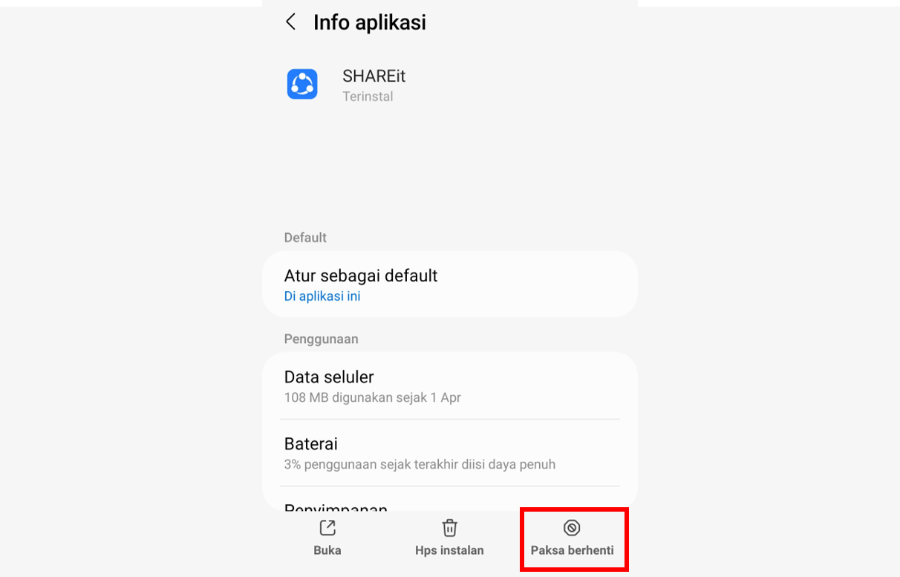 Pilih Paksa Berhenti Aplikasi HP