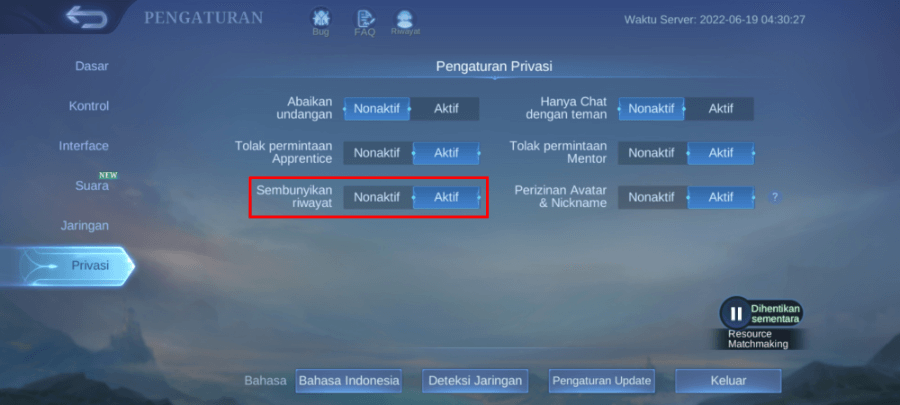 Aktifkan Opsi Sembunyikan Riwayat