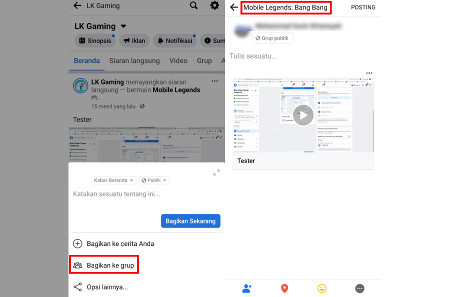 Bagikan Live ke Grup FB