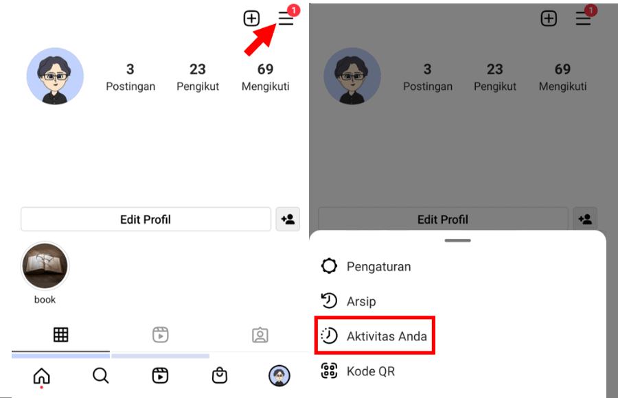 Buka Menu Aktivitas Anda di IG