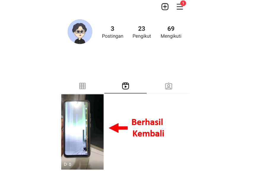 Contoh Reels IG Berhasil DIkembalikan