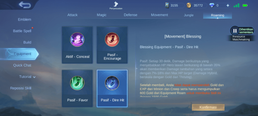 Item Roam Dire Hit Mobile Legends