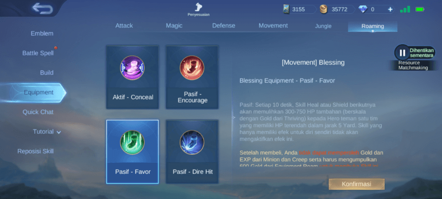 Item Roam Favor Mobile Legends