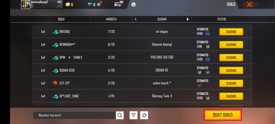 Pilih Buat Guild Free Fire