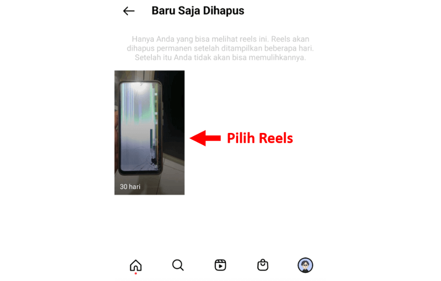 Pilih Reels yang Terhapus