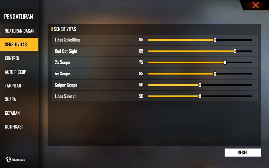 Contoh Setting Sensitivitas Free Fire