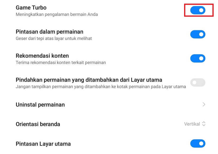 Aktifkan Game Turbo Xiaomi