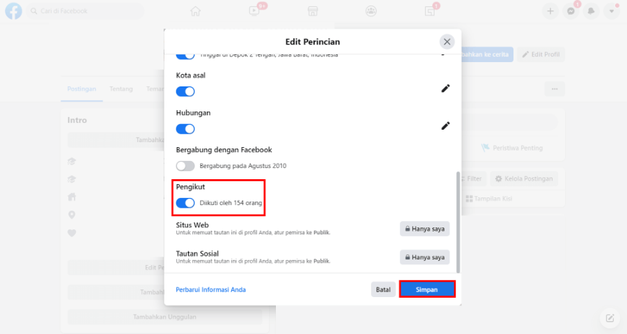 Aktifkan Opsi Pengikut di Facebook