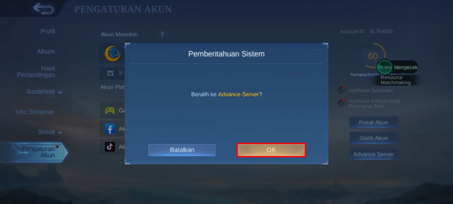 Konfirmasi Beralih ke Advanced Server