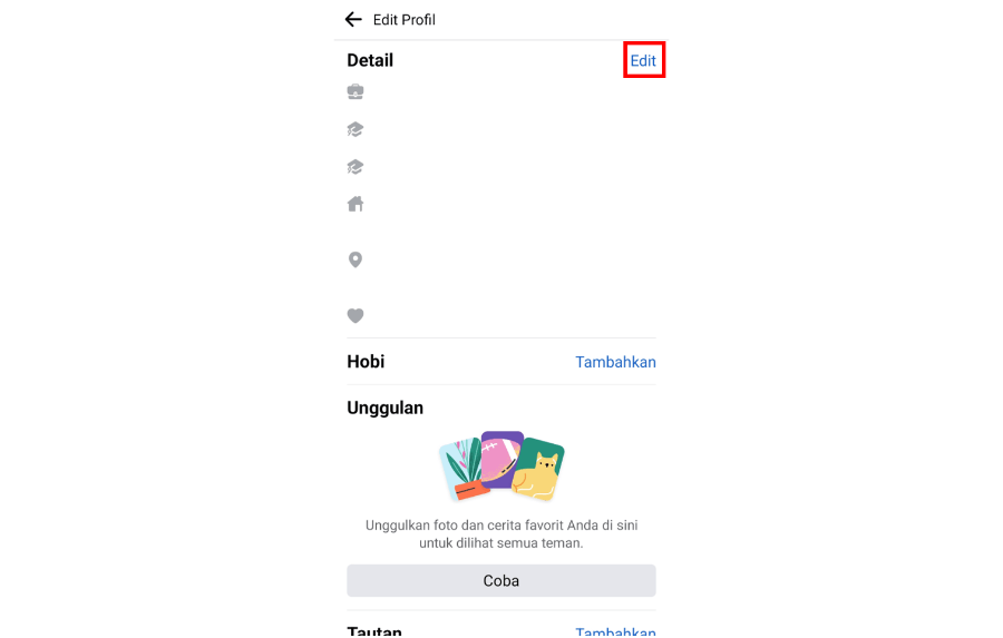 Buka Menu Edit Detail FB