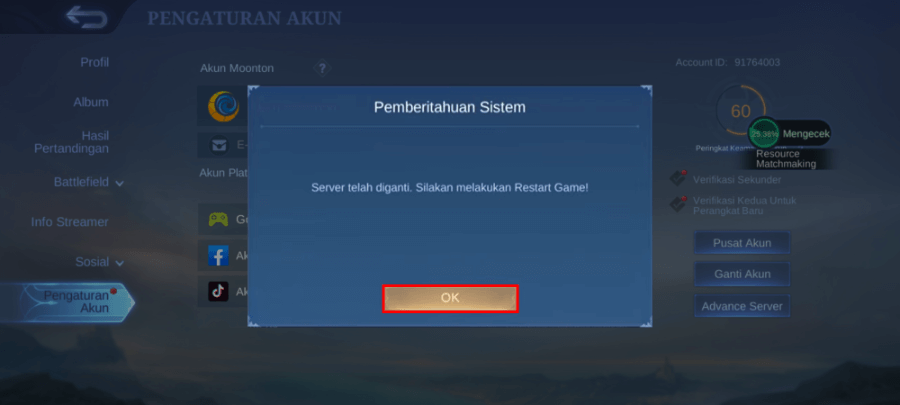 Contoh Selesai Ganti Advanced Server