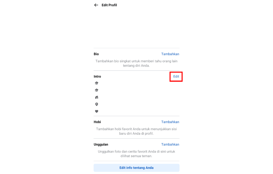 Edit Intro di Facebook Lite