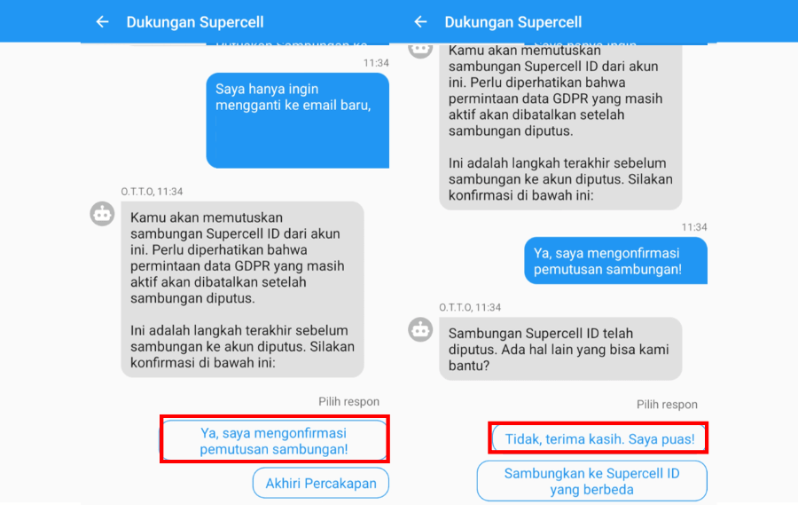 Konfirmasi Pemutusan Sambungan Akun COC